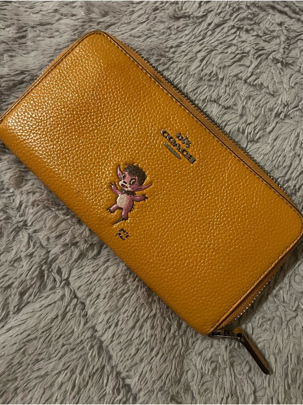 Coach Pebble Leather Zip Wallet in Mustard